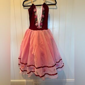 PENCHE Size Medium Child Burgandy White & Pink Flowers Dance Dress